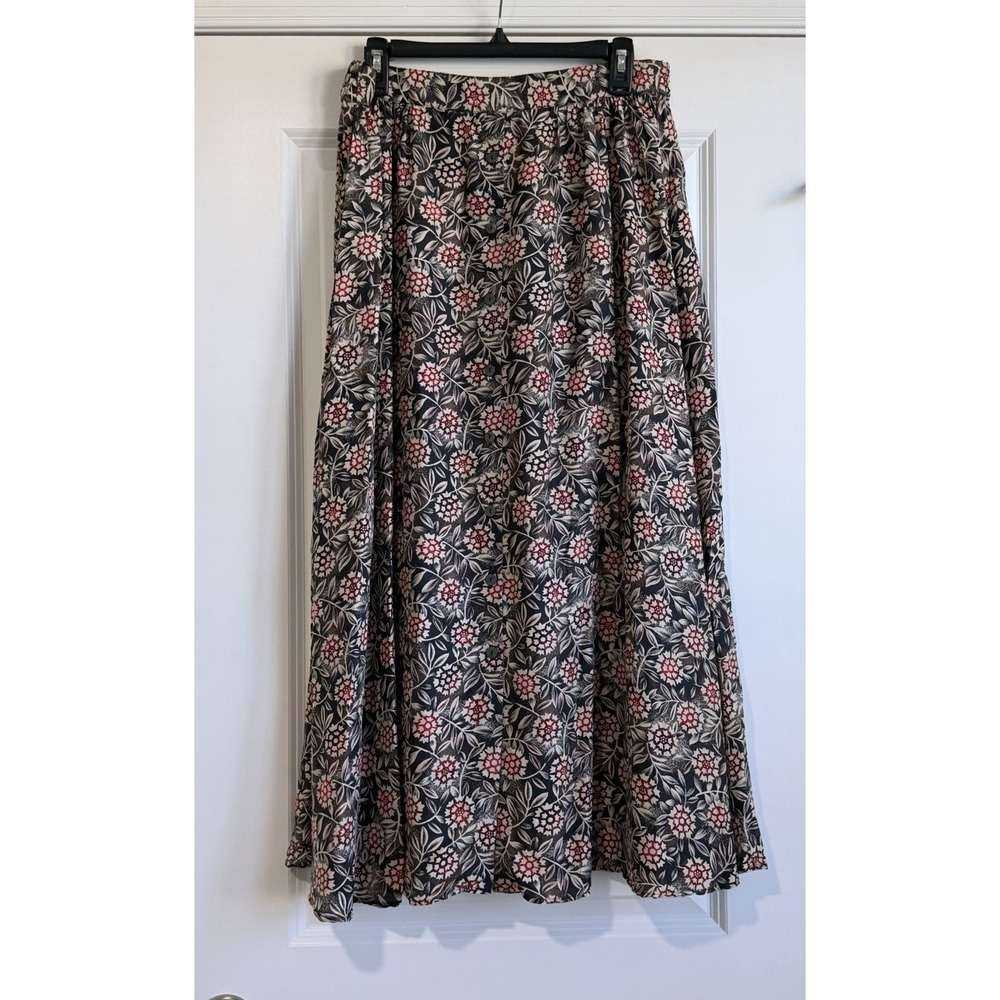 Valerie Stevens Pure Silk Boho Floral Maxi Skirt Size Large